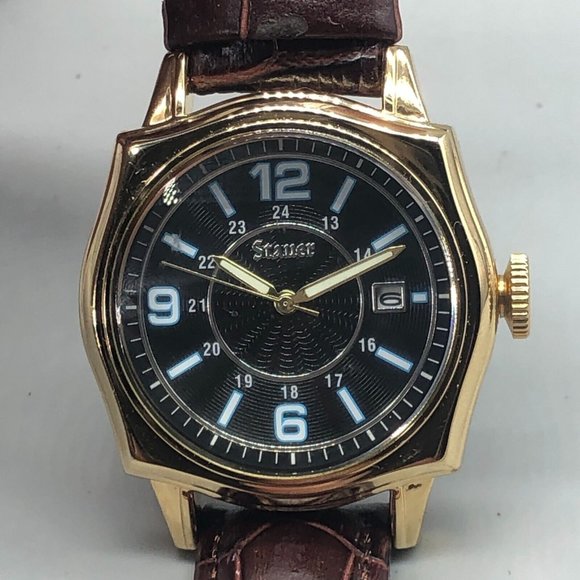 Stauer Accessories Stauer Watch Men Gold Tone Black Dial Date